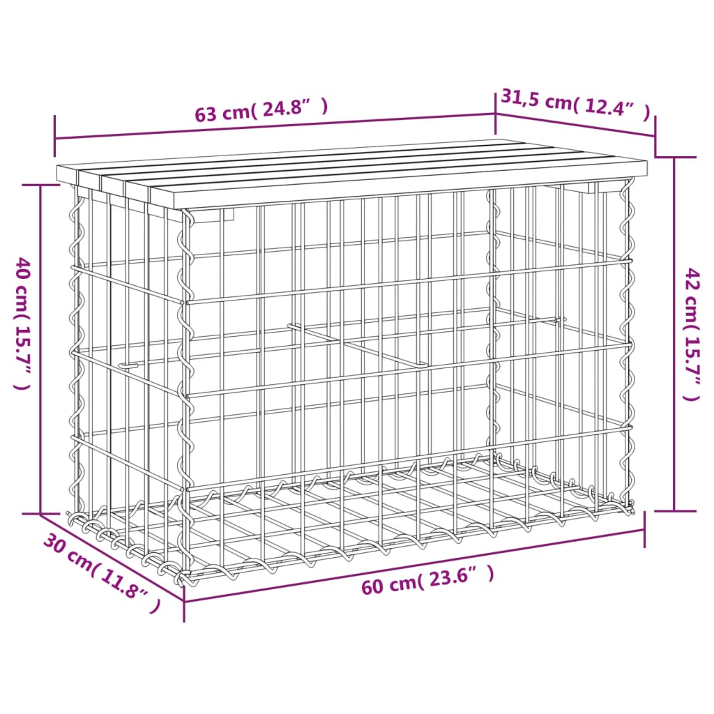 Panca Giardino Design Gabbione 63x31,5x42cm Legno Massello Pino | homemem39