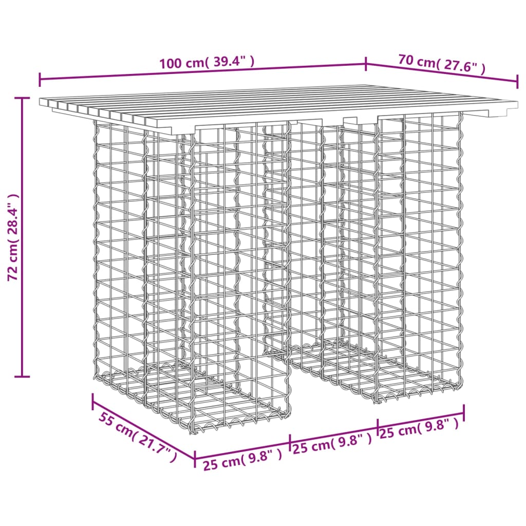 Tavolo da giardino in gabbione design 100x70x72 cm in legno massello di pino | homemem39