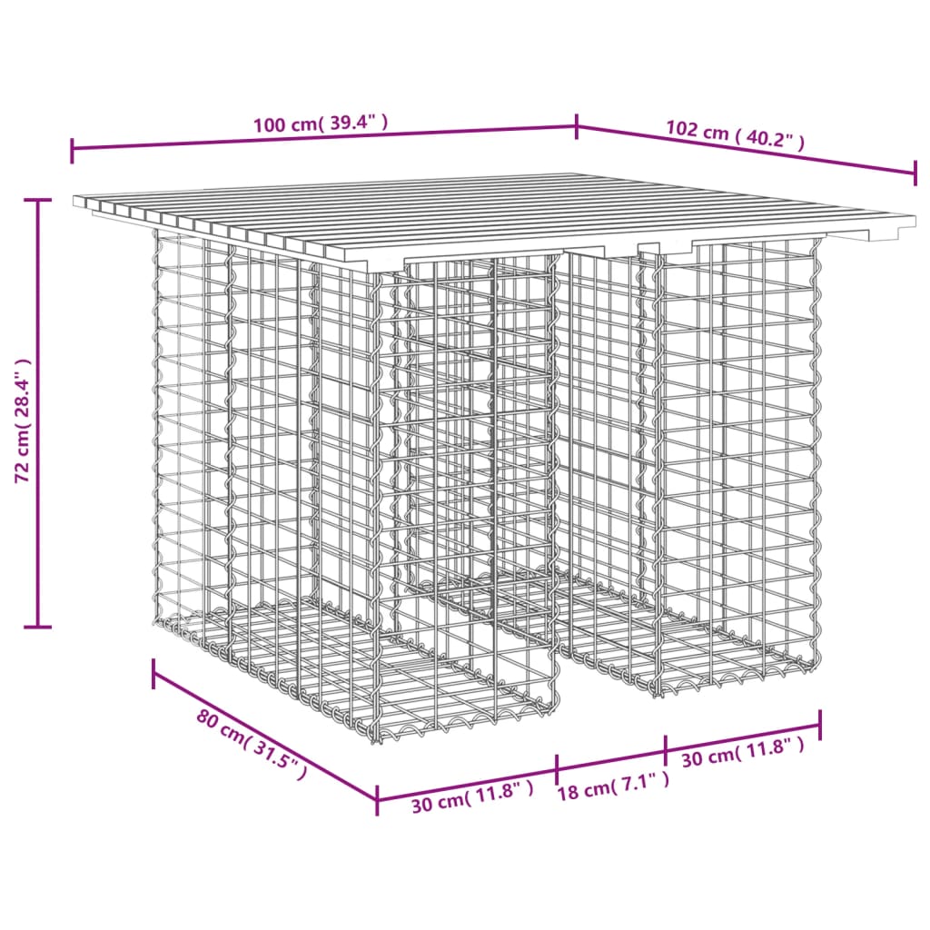 Tavolo da giardino in gabbione design 100x102x72 cm in legno massello Douglas | homemem39