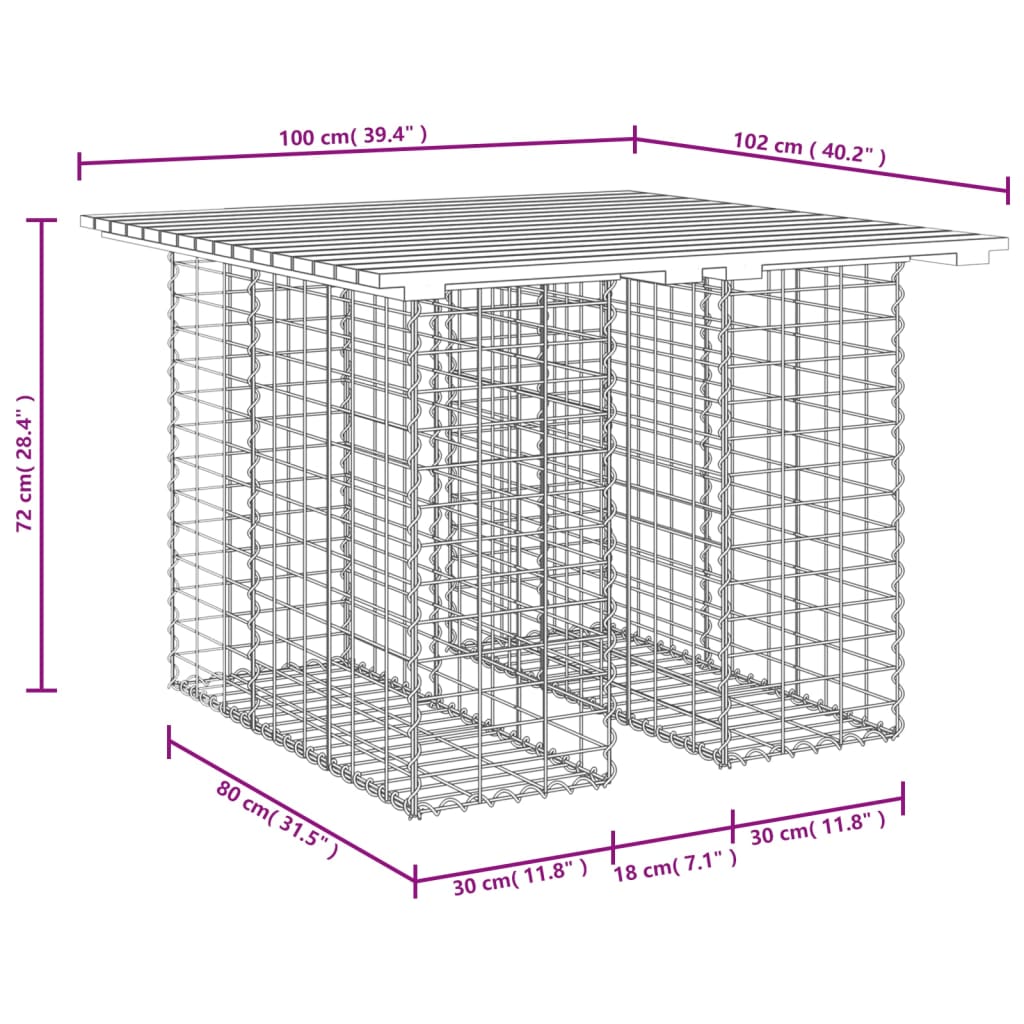 Tavolo da giardino in gabbione design 100x102x72 cm in legno di pino impregnato | homemem39