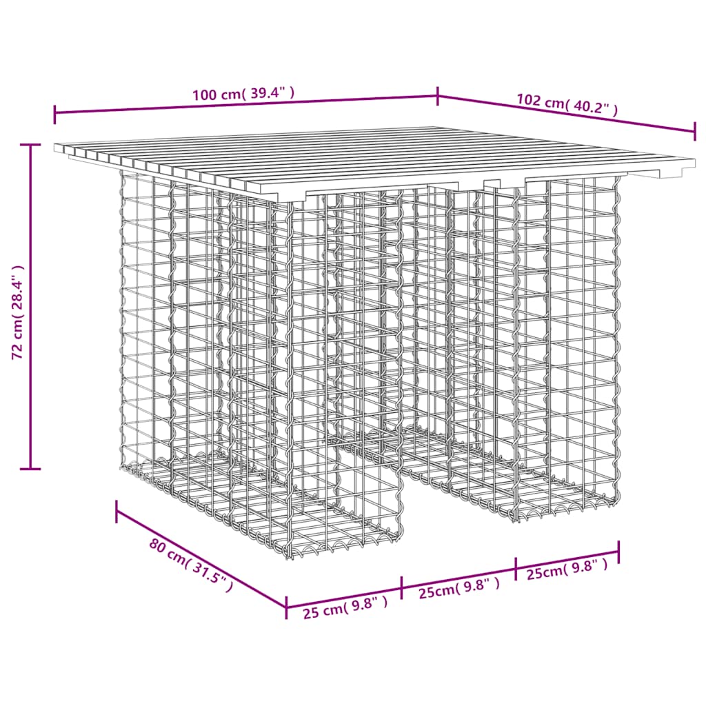 Tavolo da giardino in gabbione design 100x102x72 cm in legno massello di pino | homemem39