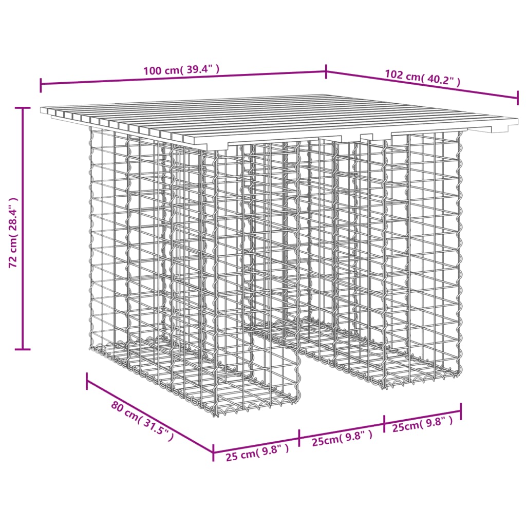Tavolo da giardino in gabbione design 100x102x72 cm in legno massello Douglas | homemem39
