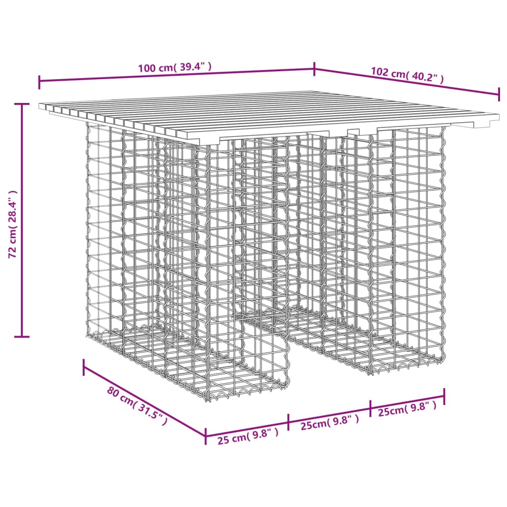 Tavolo da giardino in gabbione design 100x102x72 cm in legno di pino impregnato | homemem39