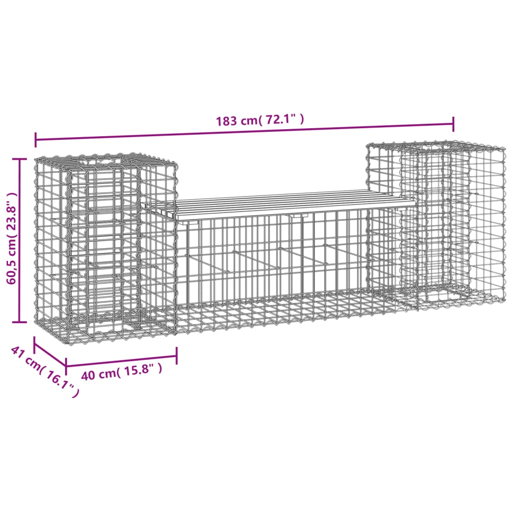 Panca Giardino Design Gabbione 183x41x60,5 cm Massello di Pino - homemem39
