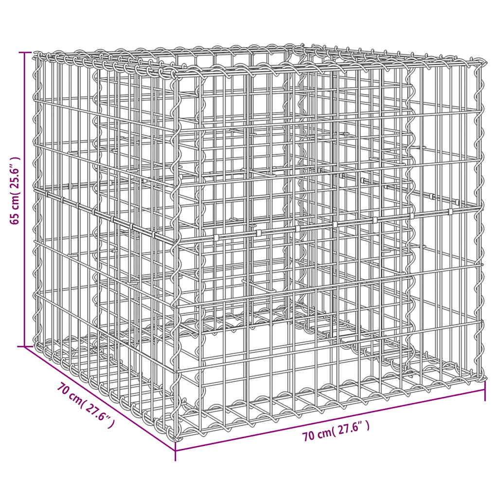 Cesto Gabbione Argento 70x70x65 cm Ferro Zincato | homemem39