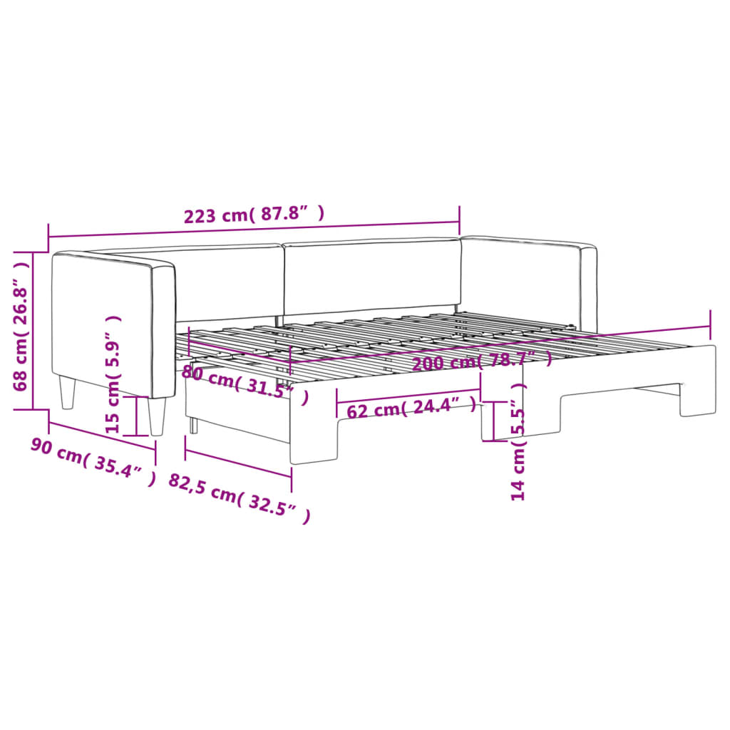 Divano Letto con Letto Estraibile Tortora 80x200 cm Tessuto | homemem39