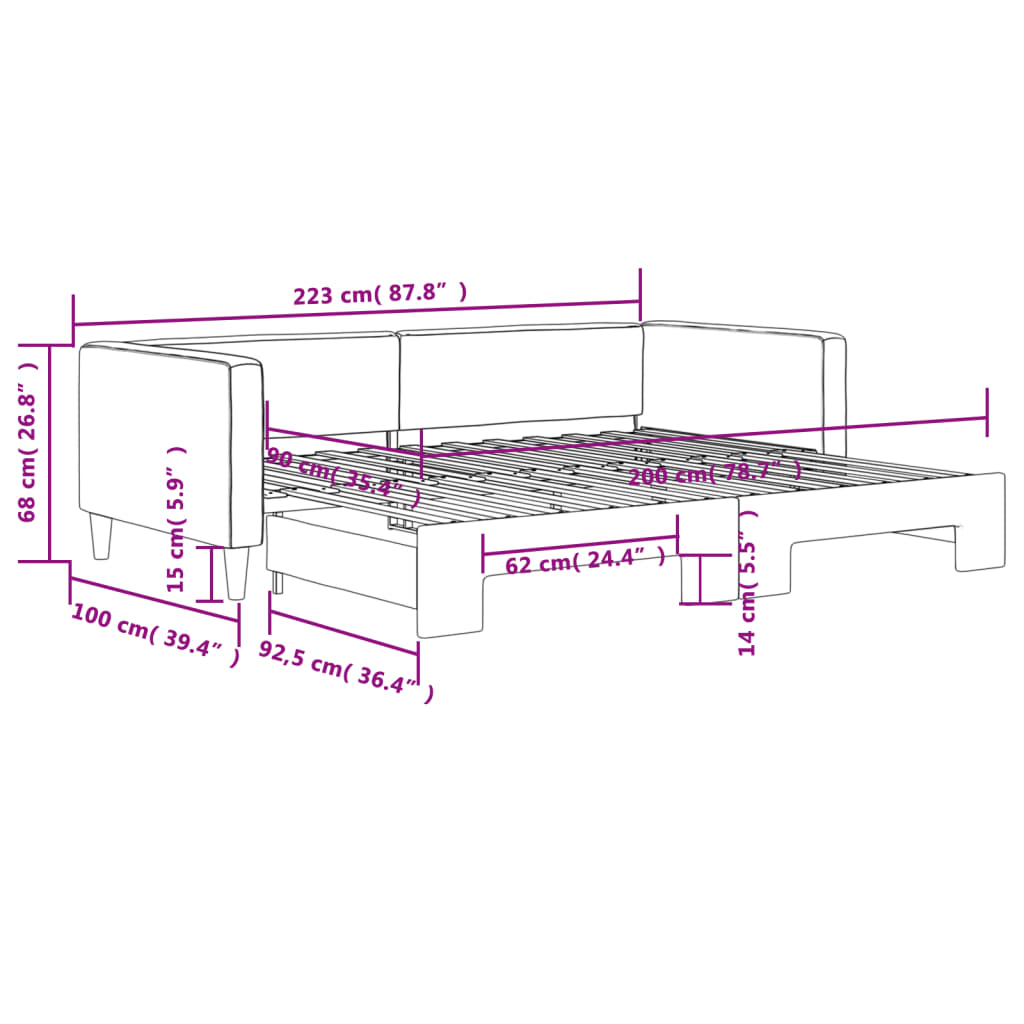 Divano Letto con Letto Estraibile Nero 90x200 cm in Tessuto | homemem39