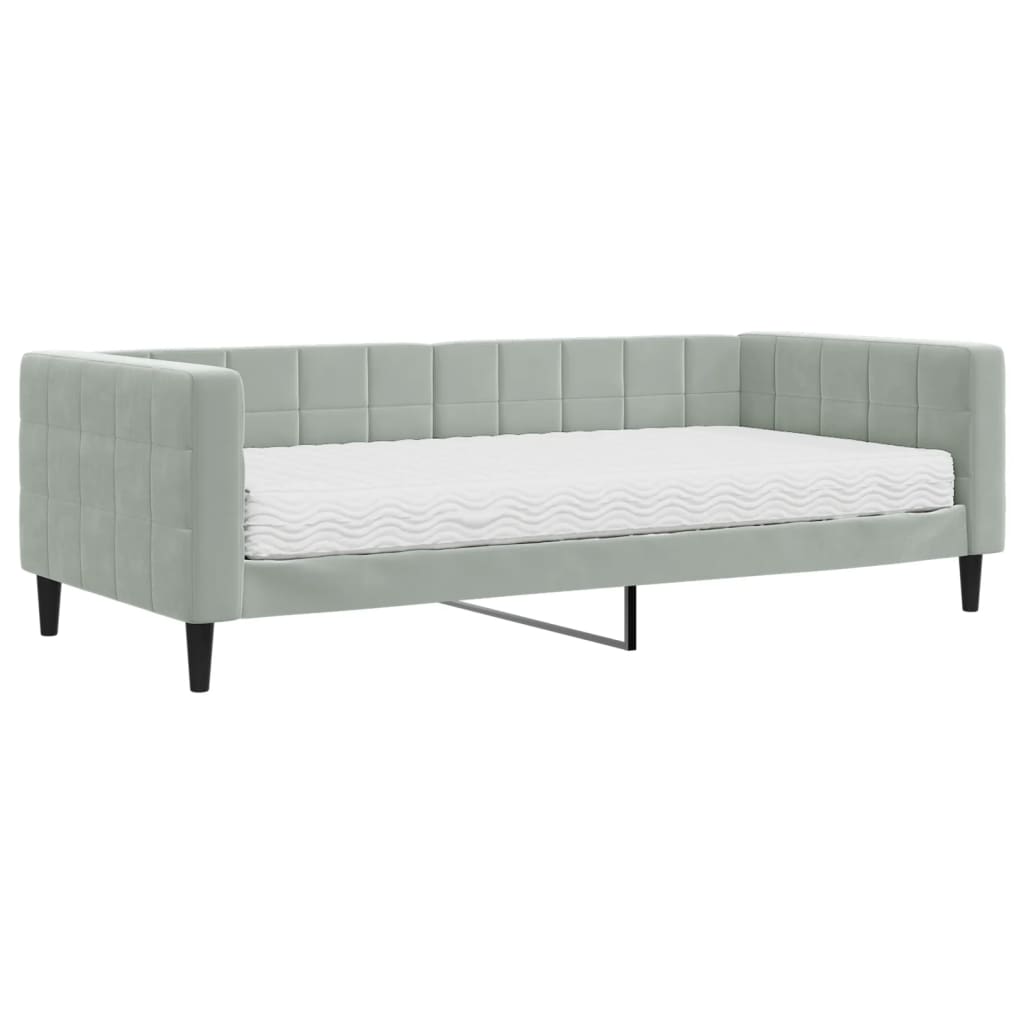 Divano Letto con Materasso Grigio Chiaro 90x200 cm in Velluto