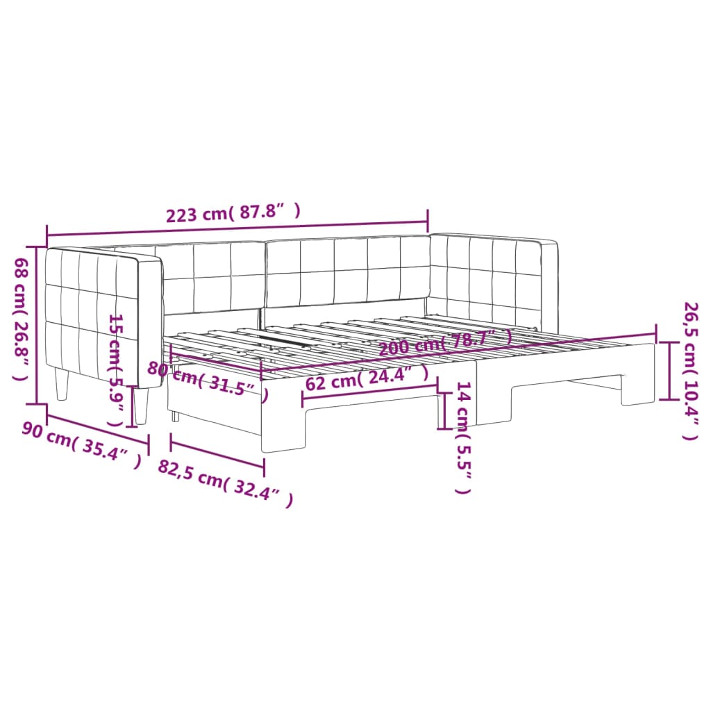 Divano Letto con Letto Estraibile Grigio Chiaro 80x200 Velluto