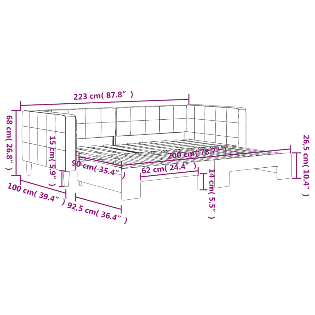 Divano Letto con Letto Estraibile Grigio Scuro 90x200cm Velluto | homemem39