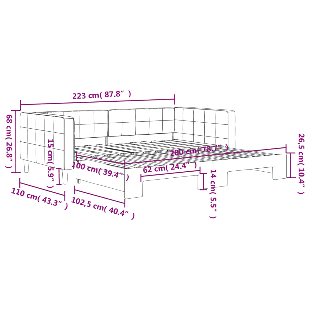 Divano Letto con Letto Estraibile Grigio Chiaro 100x200 Velluto | homemem39