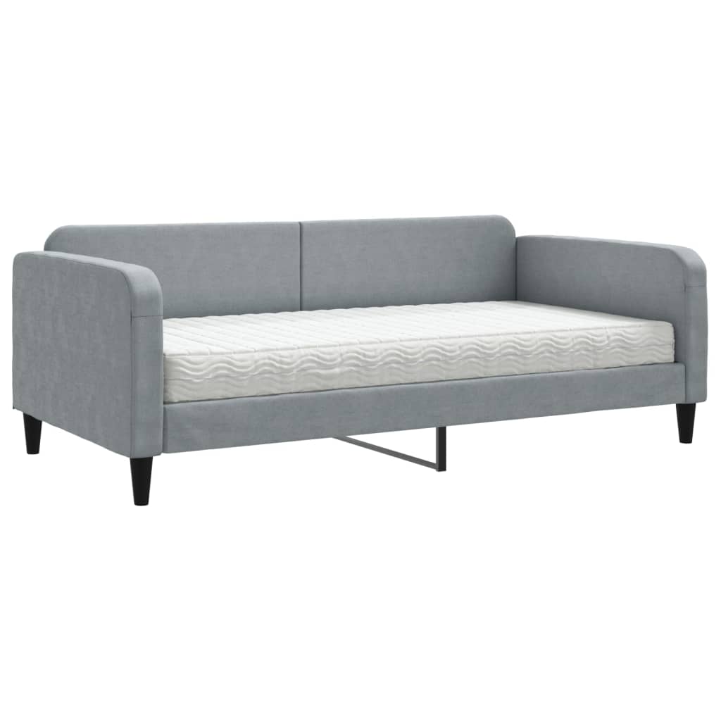 Divano Letto con Materasso Grigio Chiaro 100x200 cm in Tessuto