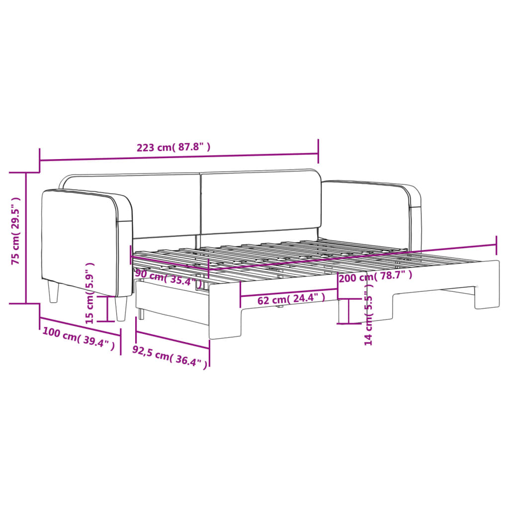 Divano Letto con Letto Estraibile Grigio Scuro 90x200cm Tessuto | homemem39