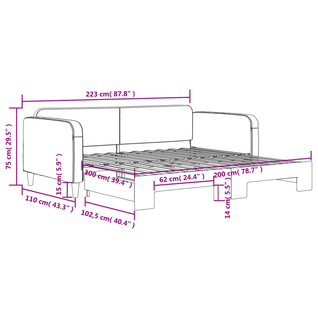 Divano Letto con Letto Estraibile Grigio Chiaro 100x200 Tessuto