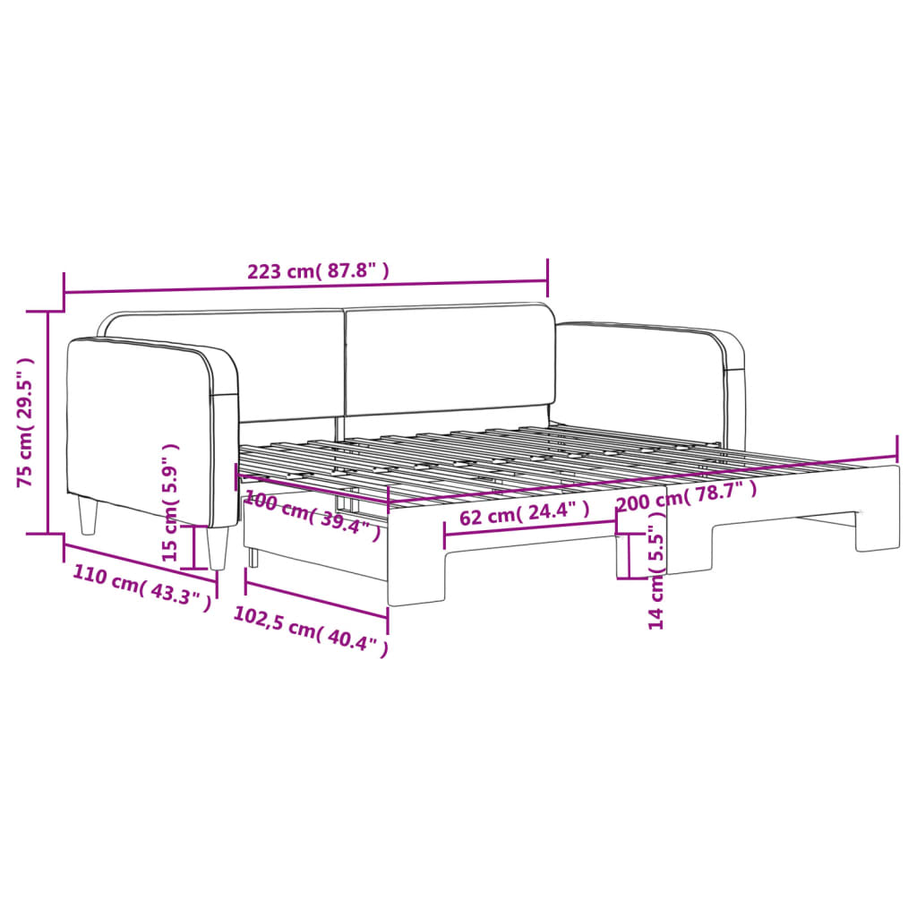 Divano Letto con Letto Estraibile Nero 100x200 cm in Tessuto