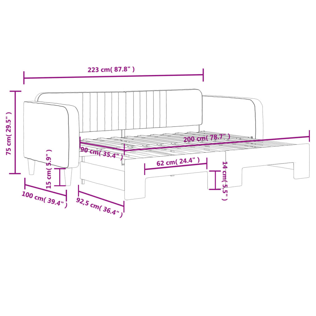 Divano Letto con Letto Estraibile Grigio Scuro 90x200cm Velluto | homemem39