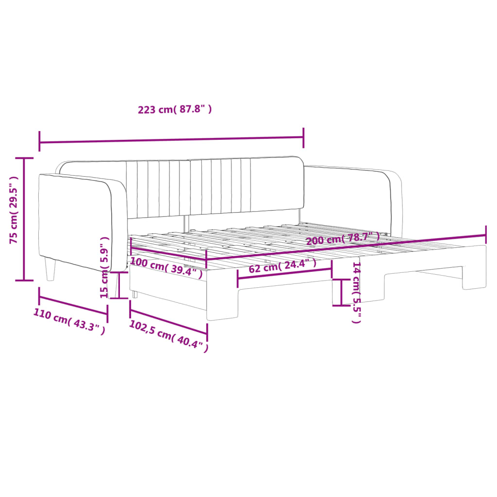 Divano Letto con Letto Estraibile Rosa 100x200 cm in Velluto | homemem39