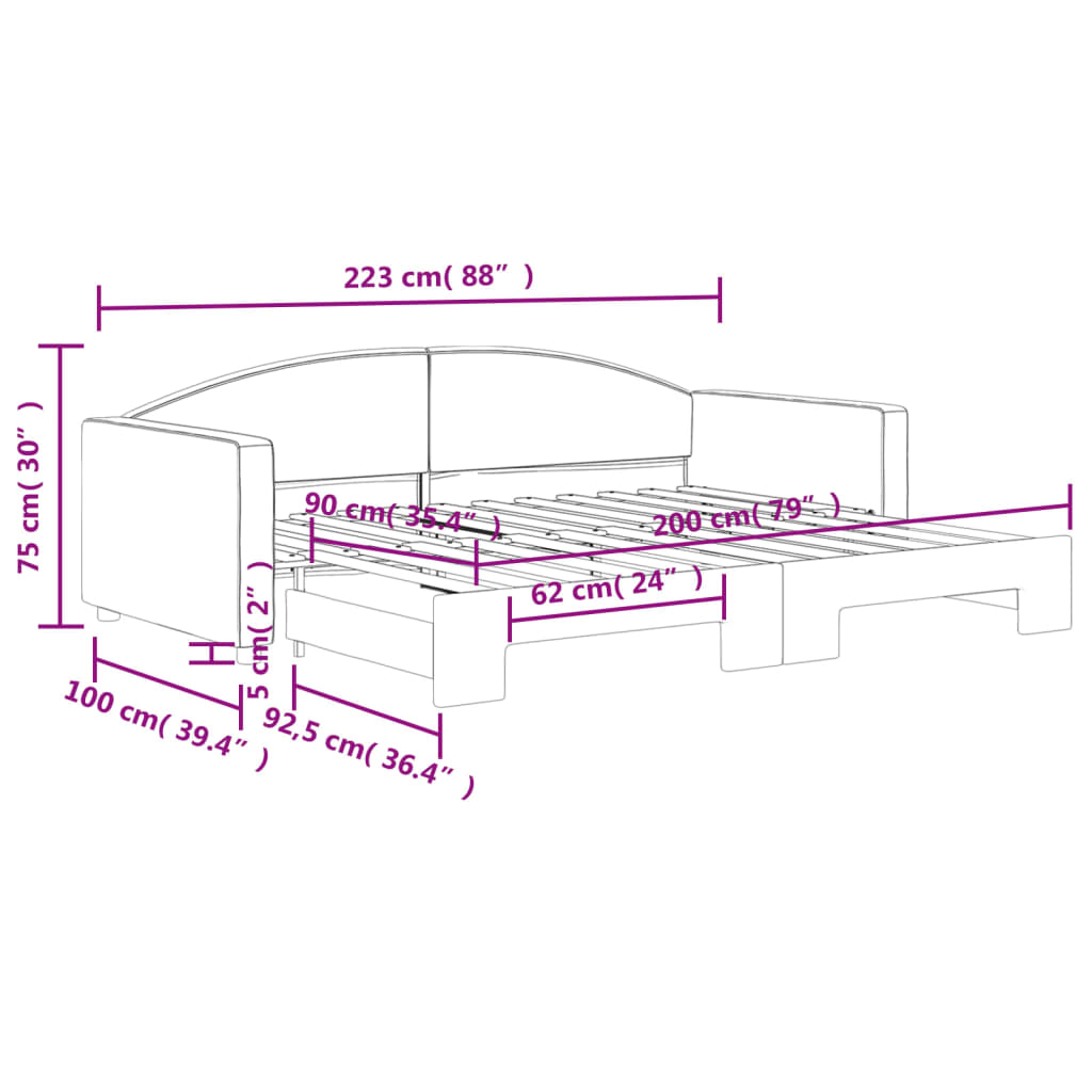 Divano Letto con Letto Estraibile Nero 90x200 cm in Tessuto | homemem39