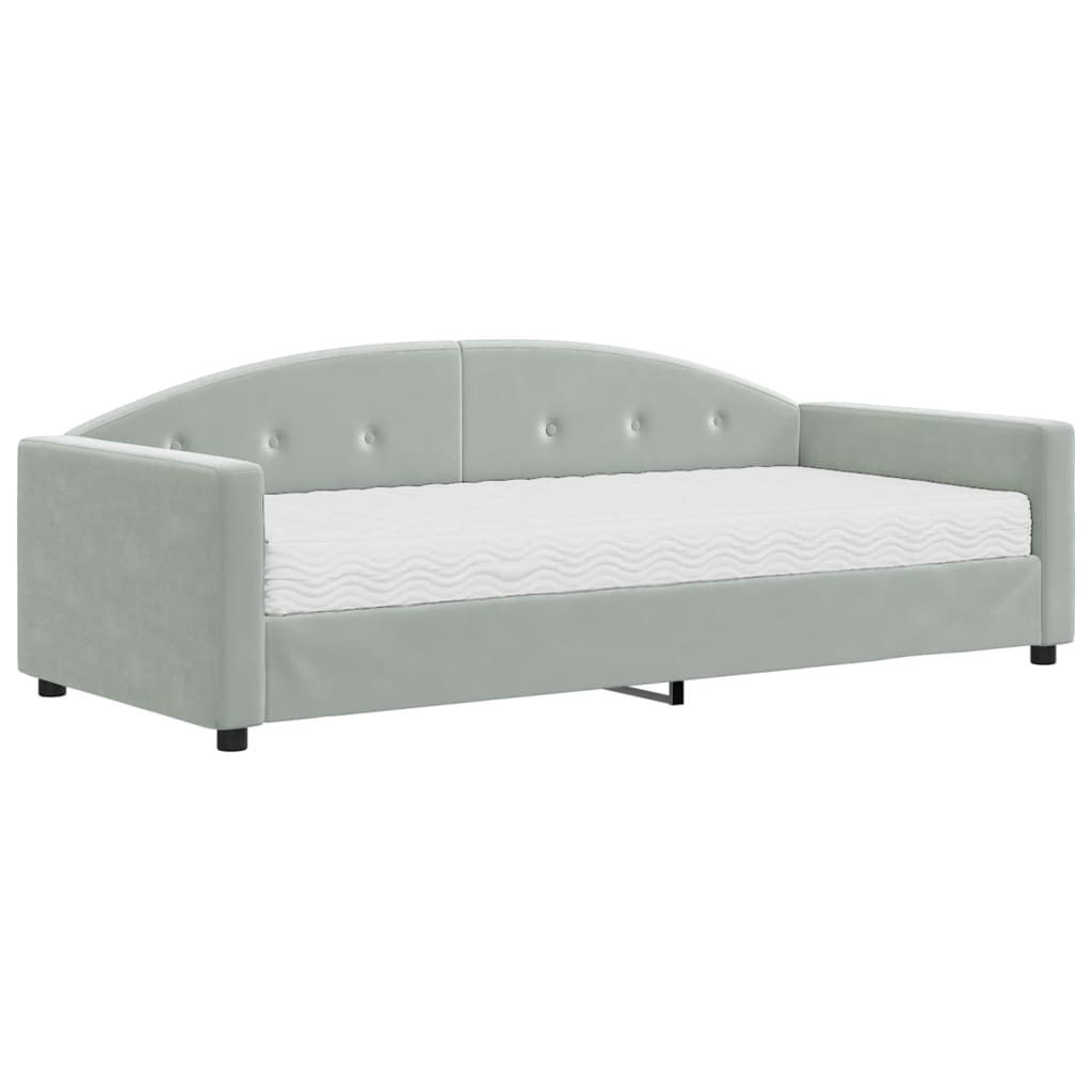 Divano Letto con Materasso Grigio Chiaro 90x190 cm in Velluto