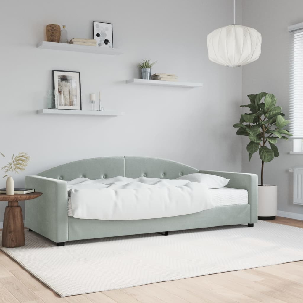 Divano Letto con Materasso Grigio Chiaro 90x190 cm in Velluto