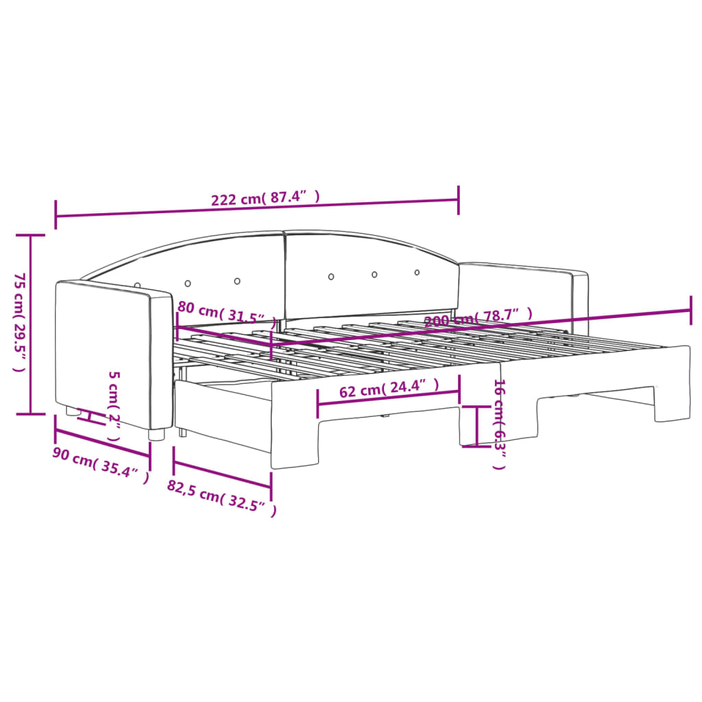 Divano Letto con Letto Estraibile Nero 80x200 cm in Velluto | homemem39