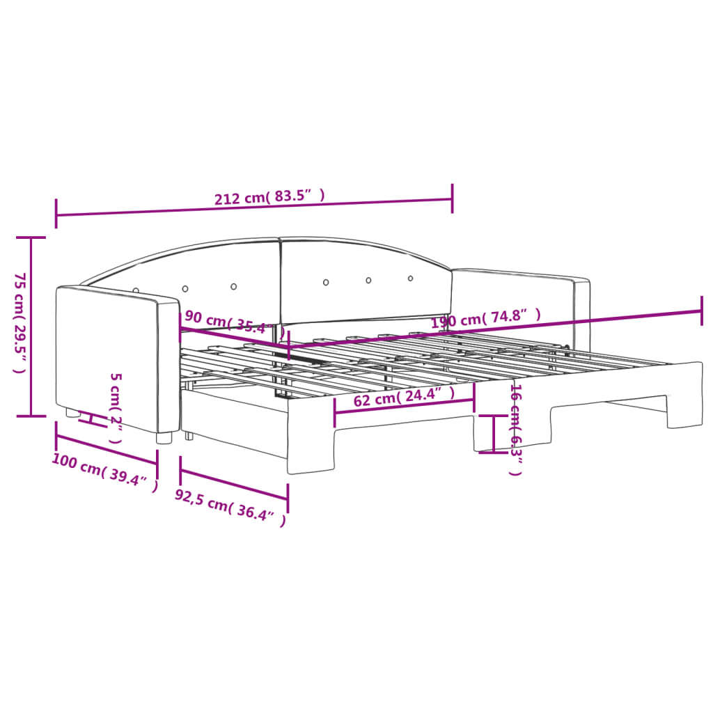 Divano Letto con Letto Estraibile Nero 90x190 cm in Velluto | homemem39