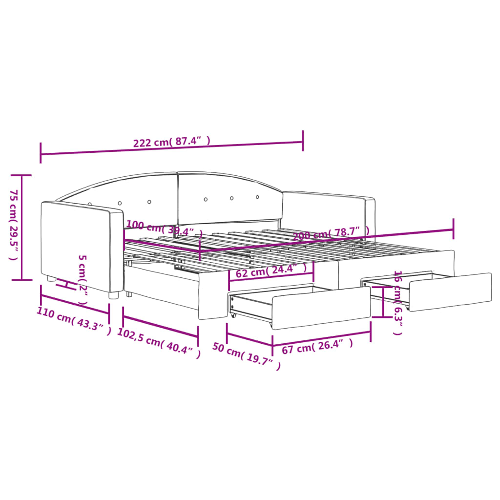 Divano Letto Estraibile con Cassetti Rosa 100x200 cm Velluto | homemem39