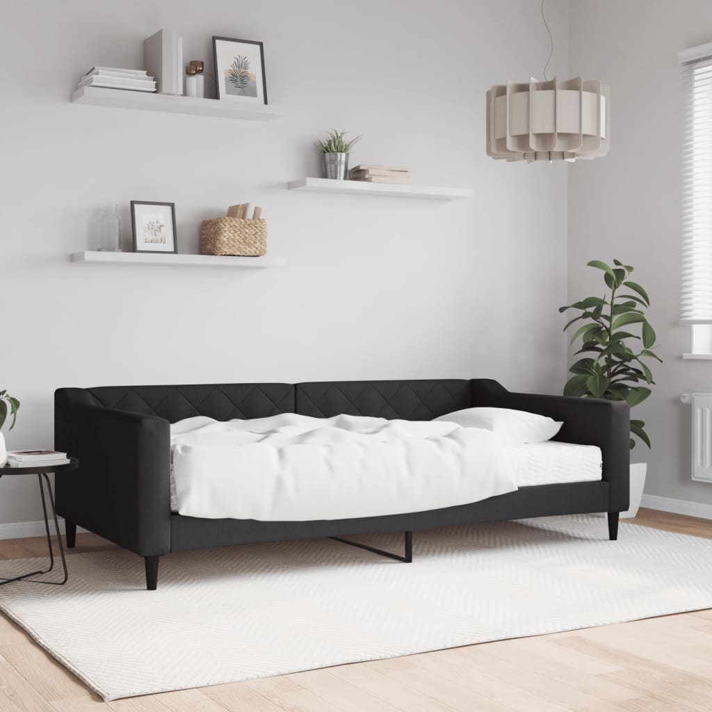 Divano Letto con Materasso Nero 100x200 cm in Tessuto