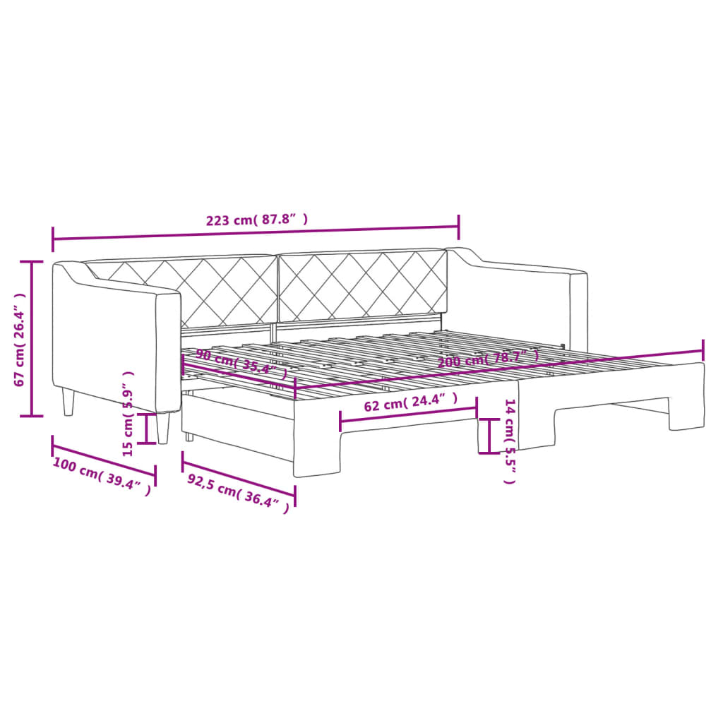 Divano Letto con Letto Estraibile Grigio Chiaro 90x200 Tessuto | homemem39