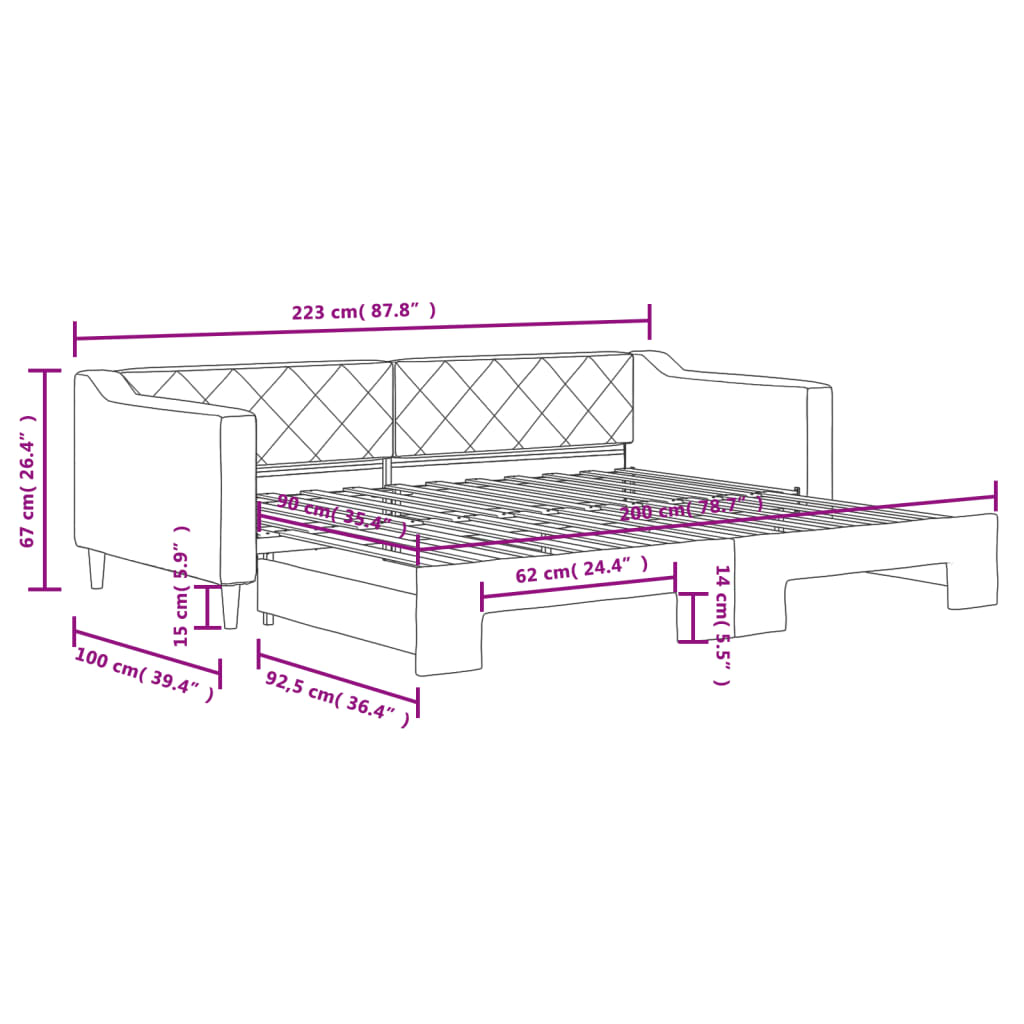 Divano Letto con Letto Estraibile Nero 90x200 cm in Tessuto | homemem39
