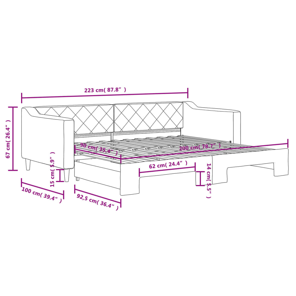 Divano Letto con Letto Estraibile Tortora 90x200 cm in Tessuto | homemem39