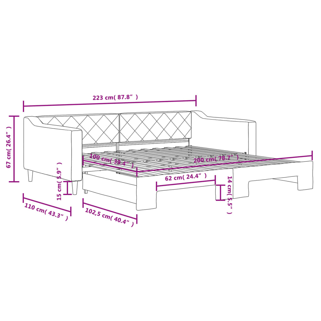 Divano Letto con Letto Estraibile Nero 100x200 cm in Tessuto | homemem39