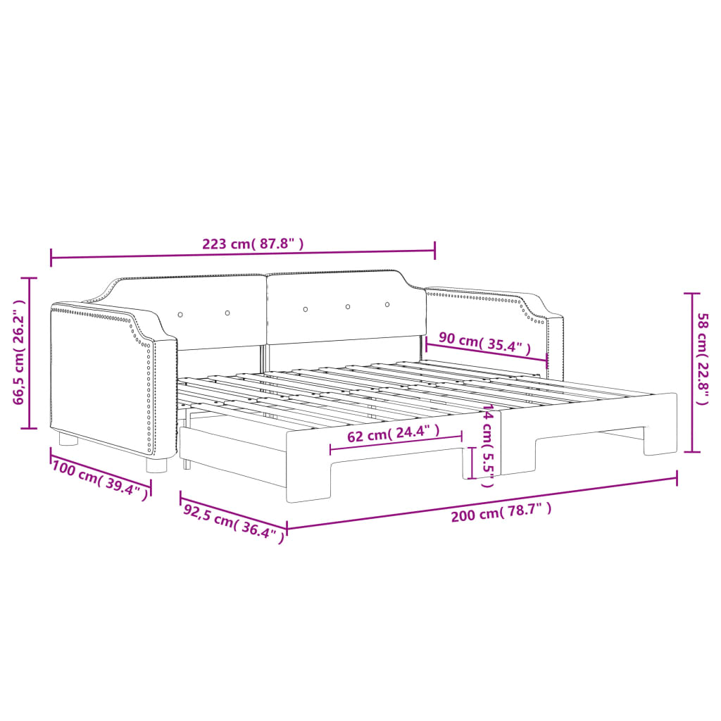Divano Letto con Letto Estraibile Nero 90x200 cm in Tessuto | homemem39