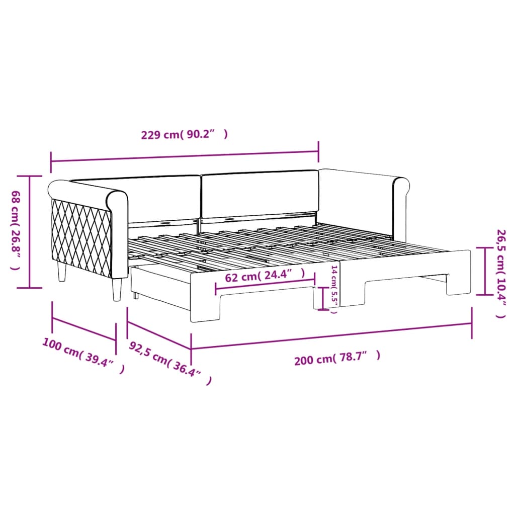 Divano Letto con Letto Estraibile Grigio Chiaro 90x200 Velluto