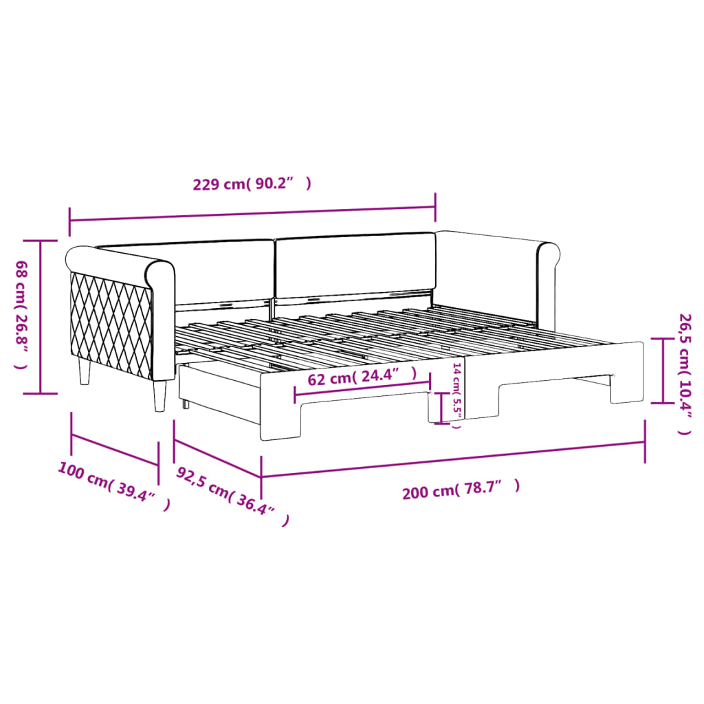 Divano Letto con Letto Estraibile Grigio Scuro 90x200cm Velluto | homemem39