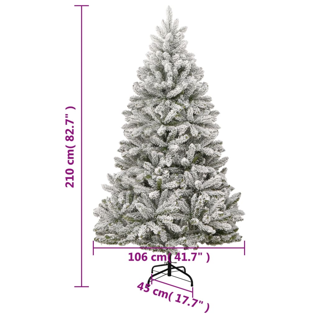 Albero Natale Artificiale Incernierato con Neve Fioccata 210 cm