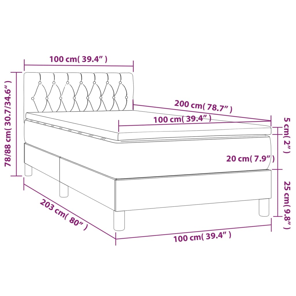 Giroletto a Molle con Materasso Grigio Chiaro 100x200cm Velluto | homemem39