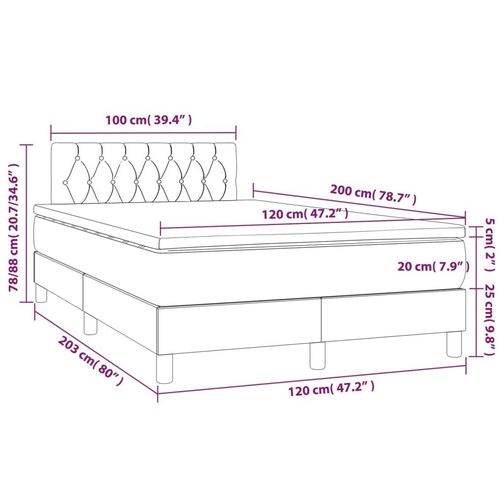 Giroletto a Molle con Materasso Grigio Chiaro 120x200cm Velluto | homemem39