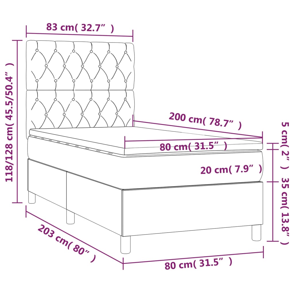 Giroletto a Molle con Materasso Grigio Chiaro 80x200 cm Tessuto | homemem39