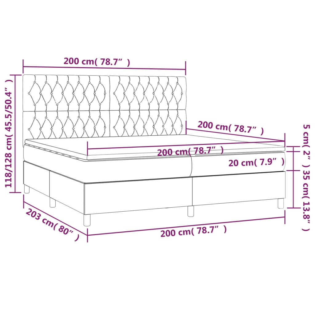 Giroletto a Molle con Materasso Marrone Scuro 200x200cm Tessuto | homemem39