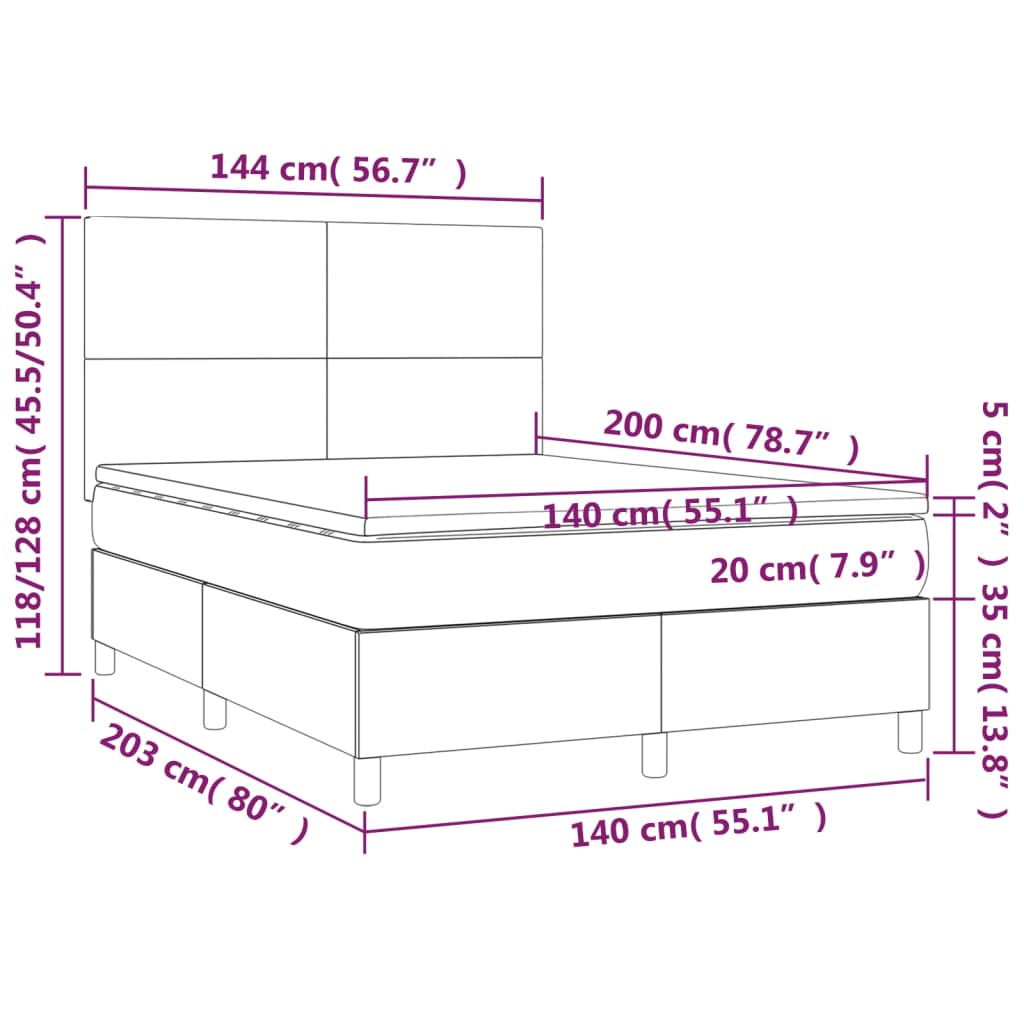 Giroletto a Molle con Materasso Tortora 140x200 cm in Tessuto | homemem39