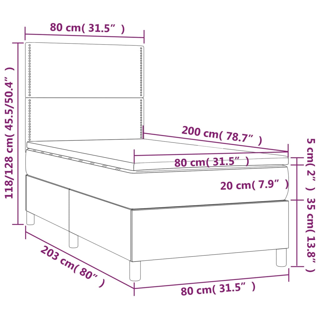 Giroletto a Molle con Materasso Marrone Scuro 80x200 cm Tessuto