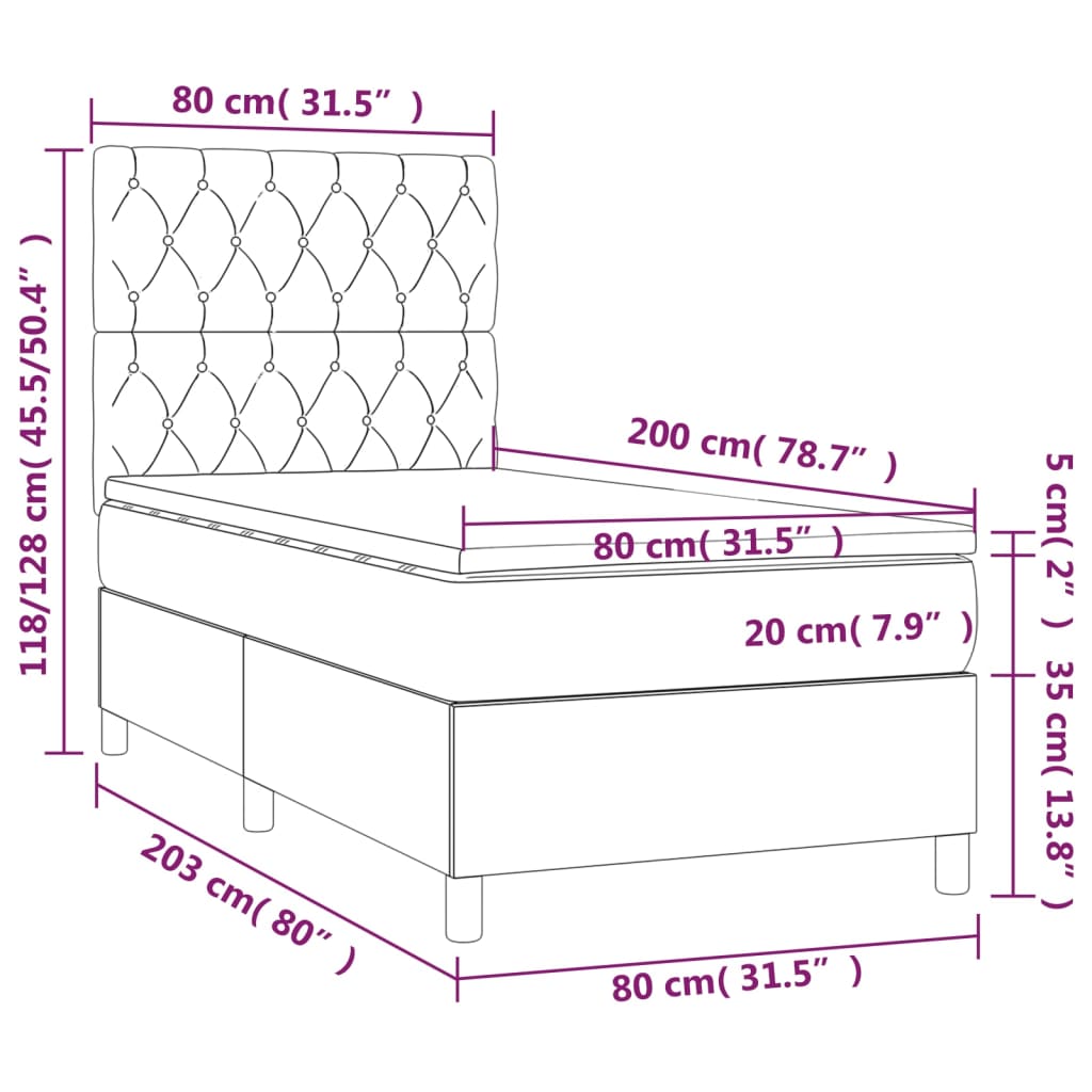 Giroletto a Molle con Materasso Marrone Scuro 80x200 cm Tessuto | homemem39