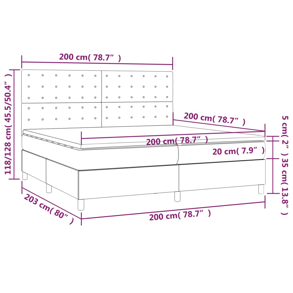 Giroletto a Molle con Materasso Grigio Scuro 200x200 cm Tessuto | homemem39