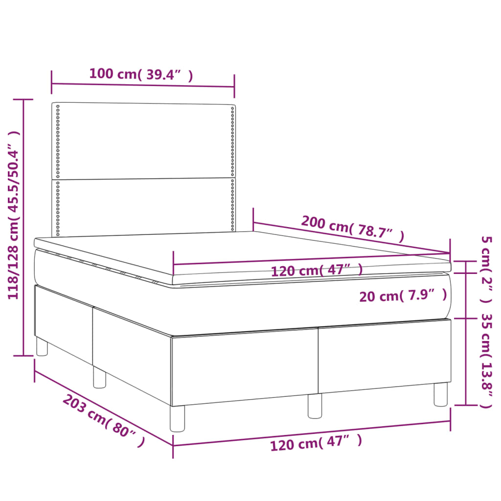 Giroletto a Molle con Materasso Grigio Chiaro 120x200cm Velluto | homemem39