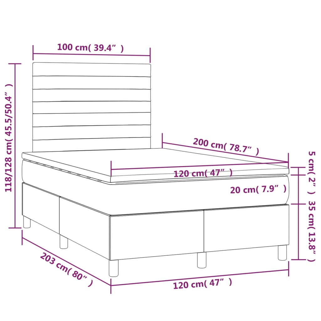 Giroletto a Molle con Materasso Grigio Chiaro 120x200cm Velluto | homemem39
