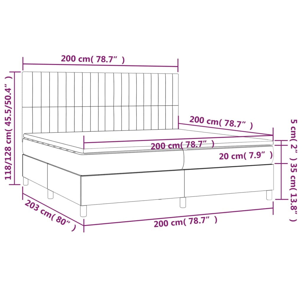 Giroletto a Molle con Materasso Grigio Chiaro 200x200cm Velluto | homemem39