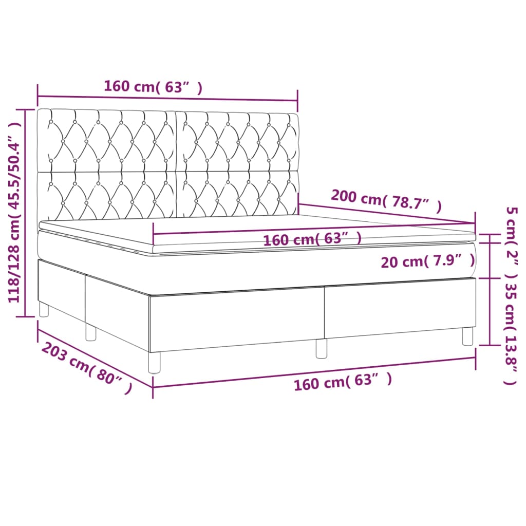 Giroletto a Molle con Materasso Grigio Chiaro 160x200cm Velluto