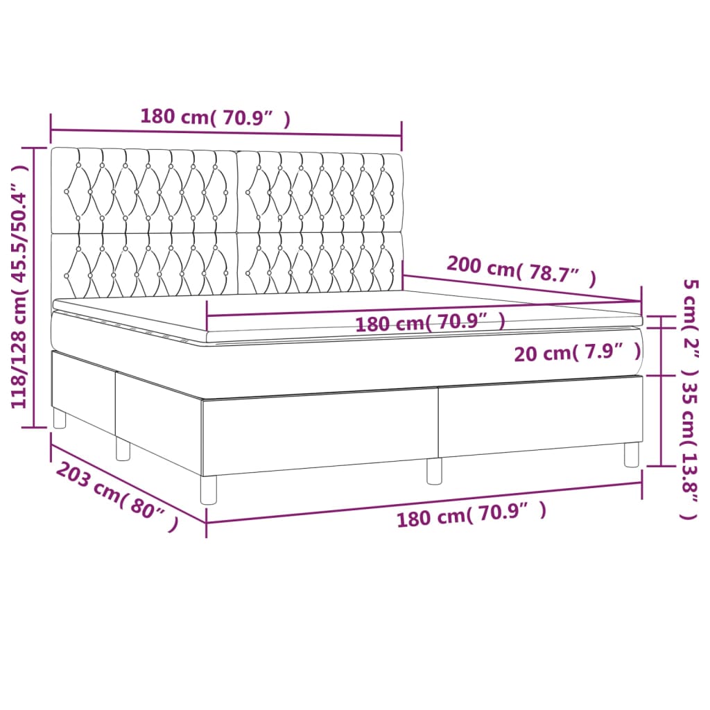 Giroletto a Molle con Materasso Blu Scuro 180x200 cm in Velluto