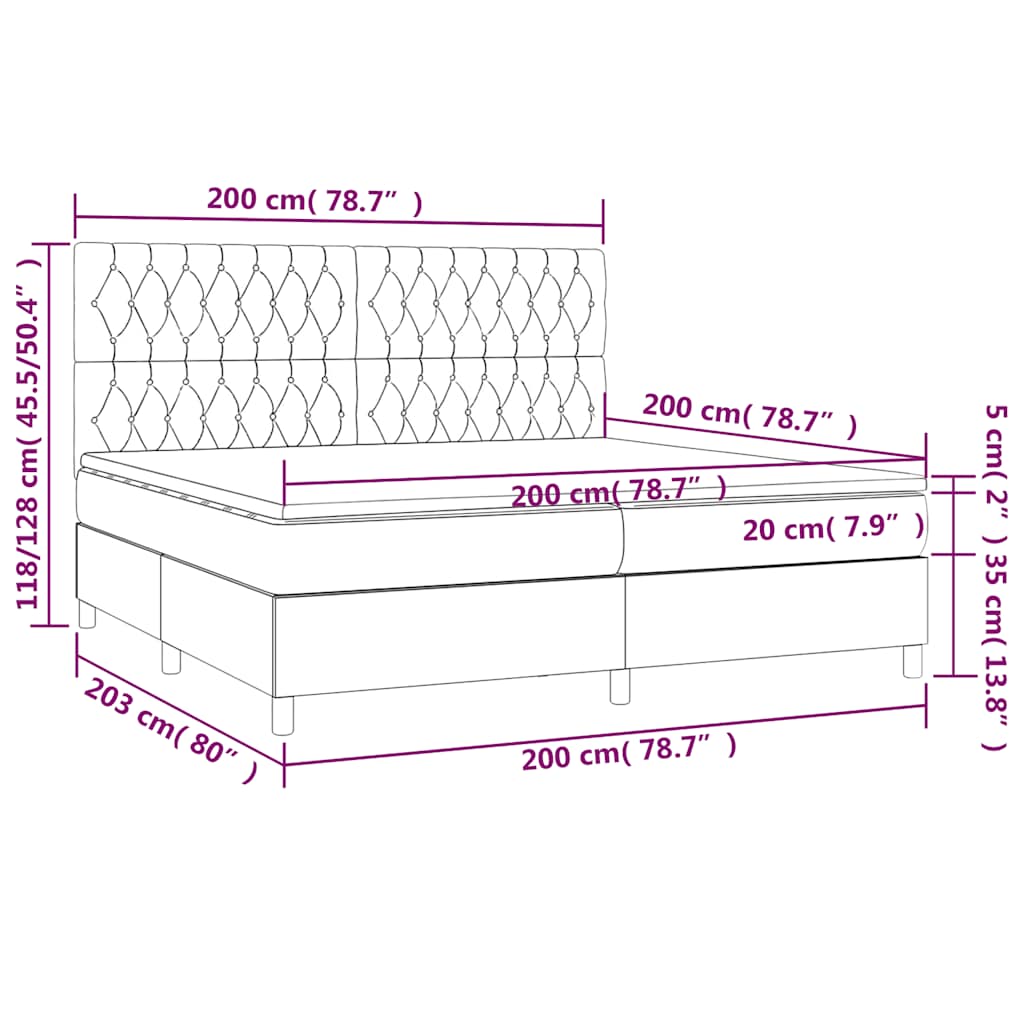 Giroletto a Molle con Materasso Blu Scuro 200x200 cm in Velluto | homemem39